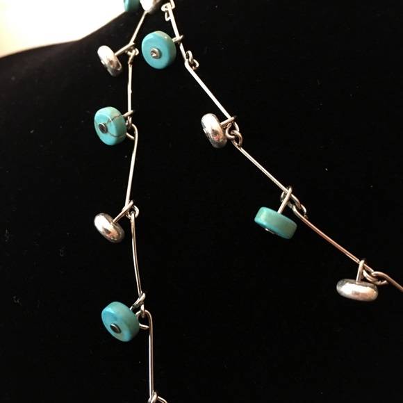 Hand made chain with hanging turquoise and silver - Picture 4 of 7